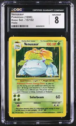 CGC 8 Venusaur 1999 Base Set 15/102 Holo Pokemon Card - Image 1