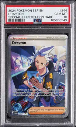 2024 POKEMON SSP EN-SURGING SPARKS SPECIAL ILLUSTRATION RARE #244 DRAYTON PSA 10 - Image 1