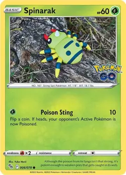 Spinarak 006/078 Pokemon GO Reverse Holo for sale online - Image 3