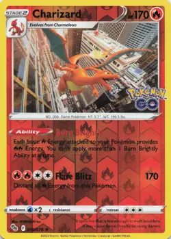 Charizard Holo Rare Reverse Holo Pokemon GO 010/078 NM - Image 1