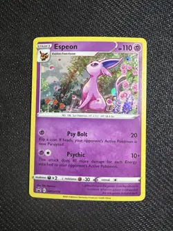 Pokemon Espeon Black Star Promo SWSH174 Fusion Strike Cosmos Holo Swirl NM - Image 2