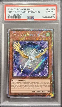 2024 PSA 10 YUGIOH RA03 PLATINUM SECRET RARE CRYSTAL BEAST SAPPHIRE PEGASUS 💎 - Image 1