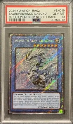 2024 PSA 10 YUGIOH RA02 PLATINUM SECRET RARE SAURAVIS THE ASCENT ASCENDED 💎 - Image 1