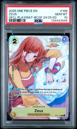 2025 ONE PIECE PROMOS BANDAI CARD GAMES FEST 24-25 EDITION #106 ZEUS PSA 10 - Image 1