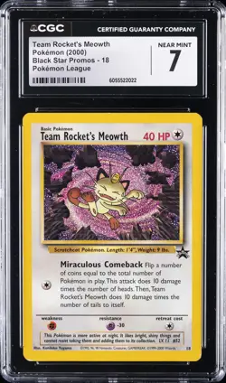 2000 POKEMON BLACK STAR PROMOS POKEMON LEAGUE #18 TEAM ROCKET'S MEOWTH CGC 7 - Image 1
