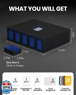 Trading Card Storage Box, 5 Row Card Deck Case with Commander Display and Por - Image 2