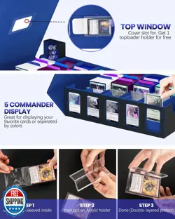 Trading Card Storage Box, 5 Row Card Deck Case with Commander Display and Por - Image 4