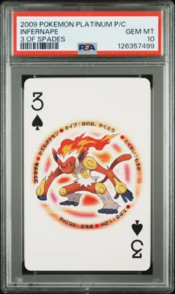 2009 POKEMON PLATINUM VERSION PLAYING CARDS 3 OF SPADES INFERNAPE PSA 10 - Image 1