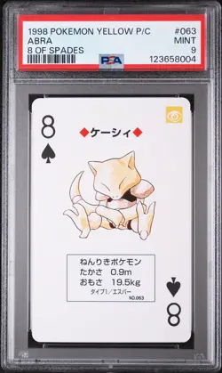 1998 POKEMON YELLOW VERSION PLAYING CARDS 8 OF SPADES #063 ABRA PSA 9 - Image 1