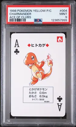 1998 POKEMON YELLOW VERSION PLAYING CARDS ACE OF CLUBS #004 CHARMANDER PSA 9 - Image 1