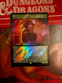 MTG Delighted Halfling Extended Art Surge Foil Universes Beyond: LOTR NM - Image 1