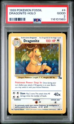 1999 POKEMON FOSSIL #4 DRAGONITE-HOLO PSA 2 - Image 1