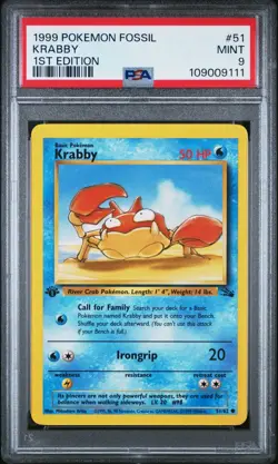 Pokemon Card Krabby 51/62 1st Edition Fossil Set 1999 PSA 9 MINT - Image 1