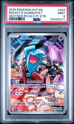 2025 POKEMON SVP EN-SV BLACK STAR PROMO #203 TEAM ROCKET'S WOBBUFFET PSA 9 - Image 1