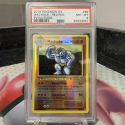 2016 POKEMON XY EVOLUTIONS #58 MACHOKE-REVERSE FOIL PSA 8 NM-MT - Image 1