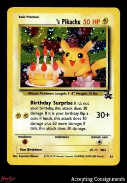 1999 Pokemon Wizards of Coast Black Star Promos #24 Birthday Pikachu HOLO SWIRL - Image 1