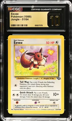 CGC 10 PRISTINE Eevee 51/64 Jungle Unlimited 1999 Vintage WOTC Pokemon Card - Image 1