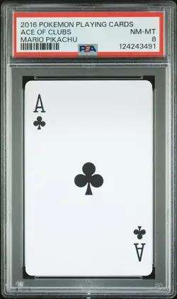 2016 POKEMON PLAYING CARDS MARIO PIKACHU ACE OF CLUBS PSA 8 - Image 1