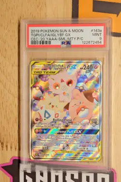 2019 POKEMON JAPANESE SUN&MOON TAG TEAM FA/TOGEPI & CLEFFA & IGGLYBUFF GX PSA 9 - Image 1