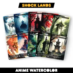Anime Watercolor Shock Lands Bundle - Set of 10 Playtest for Magic Commander - Image 1