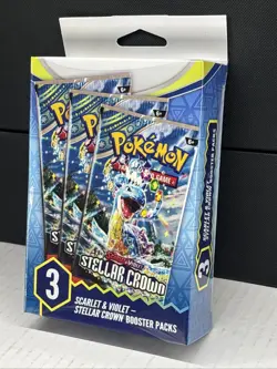 Pokemon Scarlet & Violet Stellar Crown 3 Booster Packs Hanger Box New Sealed ?? - Image 2