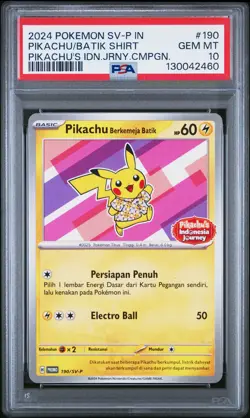2024 POKEMON INDONESIAN SV-P PROMO #190 PIKACHU IN BATIK SHIRT PSA 10 - Image 1