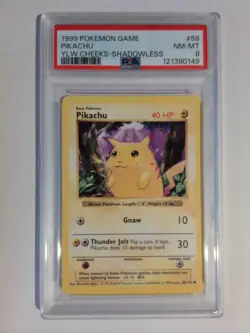 Pokemon Pikachu 58/102 Base Set Shadowless PSA 8 - Image 1