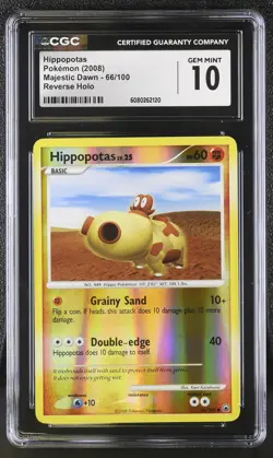 CGC 10 GEM MINT Hippopotas 2008 Majestic Dawn 66/100 Reverse Holo Pokemon Card - Image 1