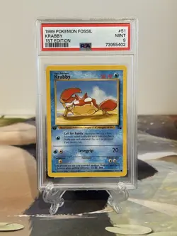 Pokemon Card 1st Edition Krabby - Fossil Set No. 51/62 - PSA 9 MINT - Image 1