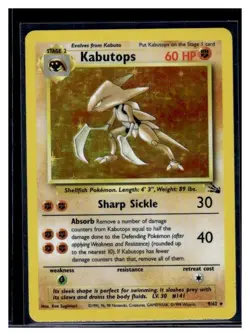 1999 Pokemon Fossil Kabutops 9/62 Fossil Holo - Image 1