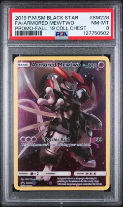 2019 POKEMON SM BLACK STAR PROMO #SM228 FULL ART/ARMORED MEWTWO PSA 8 - Image 1