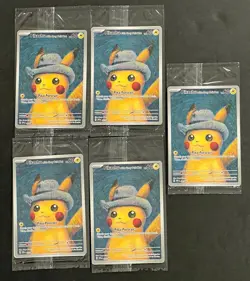 Lot of (5) 2023 Pokemon TCG x Van Gogh Pikachu with Grey Felt Hat Promos SEALED - Image 1