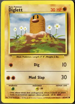 DIGLETT Pokemon TCG Base Set Unlimted #47/102 SYMBOL ERROR LP-HP PICK YOUR CARD - Image 1