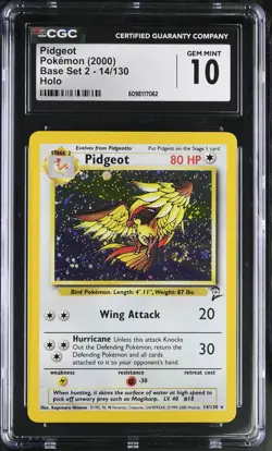 CGC 10 GEM MINT Pidgeot 2000 Base Set 2 14/130 Holo SWIRL Pokemon Card - Image 1