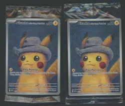Lot of 2 Pokemon Pikachu Grey Felt Hat #085 Van Gogh Sealed Promo Card TCG PTCG - Image 1