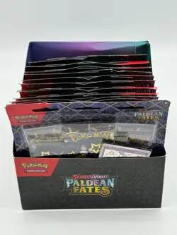 Lot of (12) Pokemon TCG Paldean Fates Tech Sticker 3-Pack Blister w/ Display Box - Image 2