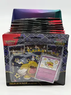 Lot of (12) Pokemon TCG Paldean Fates Tech Sticker 3-Pack Blister w/ Display Box - Image 3