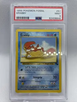 Pokemon PSA 9 Krabby 51/62 - Fossil Set 1999 Mint Arita Card - Image 1