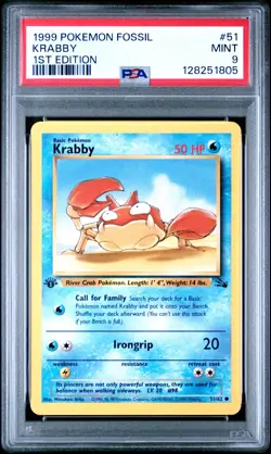 PSA 9 MINT 1999 POKEMON FOSSIL 51 KRABBY 1ST EDITION ENGLISH - Image 3