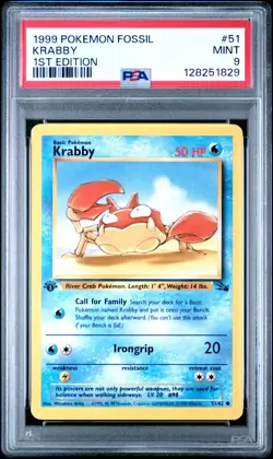 PSA 9 MINT 1999 POKEMON FOSSIL 51 KRABBY 1ST EDITION ENGLISH - Image 5