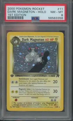 Pokemon TCG Dark Magneton 11/82 Rocket 1st Edition Holo PSA 8 - Image 1