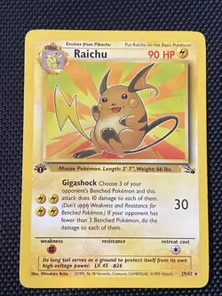 Raichu 29/62 Rare 1st Edition Fossil Pokemon Card - Image 1