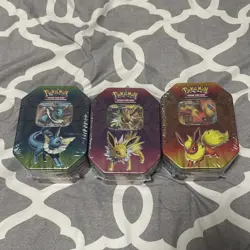 Pokemon Tins 2019 Elemental Powers Jolteon,Vaporeon,Flareon GX Sealed Set of 3 - Image 1