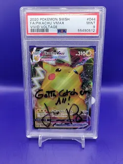 2020 POKEMON VIVID VOLTAGE Pikachu VMAX 044/185 PSA 9 Jason Paige Autograph JSA - Image 1