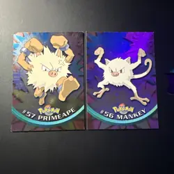 Mankey, Primeape Set Topps Pokemon Card TV Animation #56/#57 Holo Foil blue - Image 1