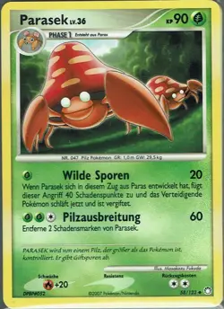 Pokemon Karte Trading Card Game Geheimnisvolle Schatze Nr. 58/123 Parasek - Image 1