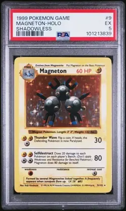 1999 Pokemon Base Set Magneton Shadowless Holo 9/102 - PSA 5 EX - Image 1