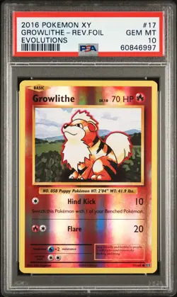 2016 POKEMON XY EVOLUTIONS #17 GROWLITHE-REVERSE FOIL PSA 10 - Image 1