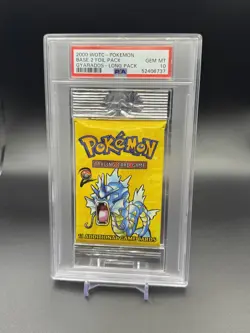 2000 WOTC Pokemon Base Set 2 Booster Pack Gyarados Long Pack PSA 10 Gem Mint - Image 1