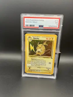 1999 POKEMON FOSSIL #14 RAICHU-HOLO UNLIMITED PSA 5 - Image 1